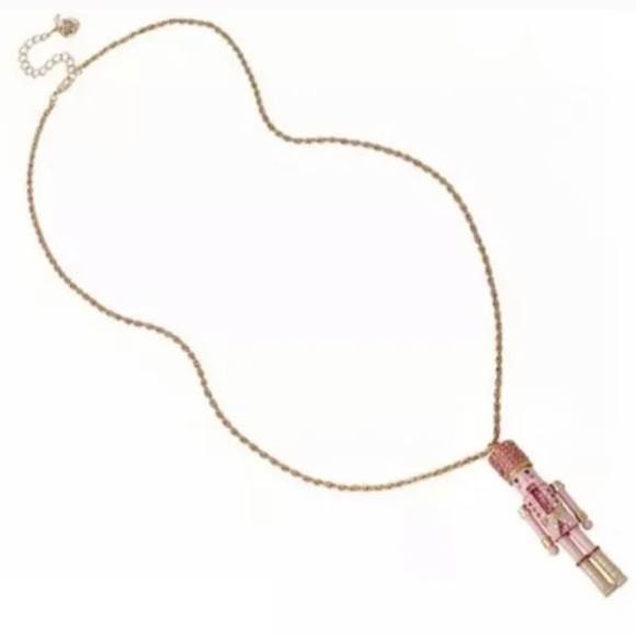 NWT! BETSEY JOHNSON Nutcracker Holiday Rhinestone Long Pendant Necklace - pink - Picture 2 of 3